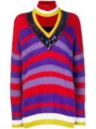 Pinko Striped Turtle Neck Jumper - Red