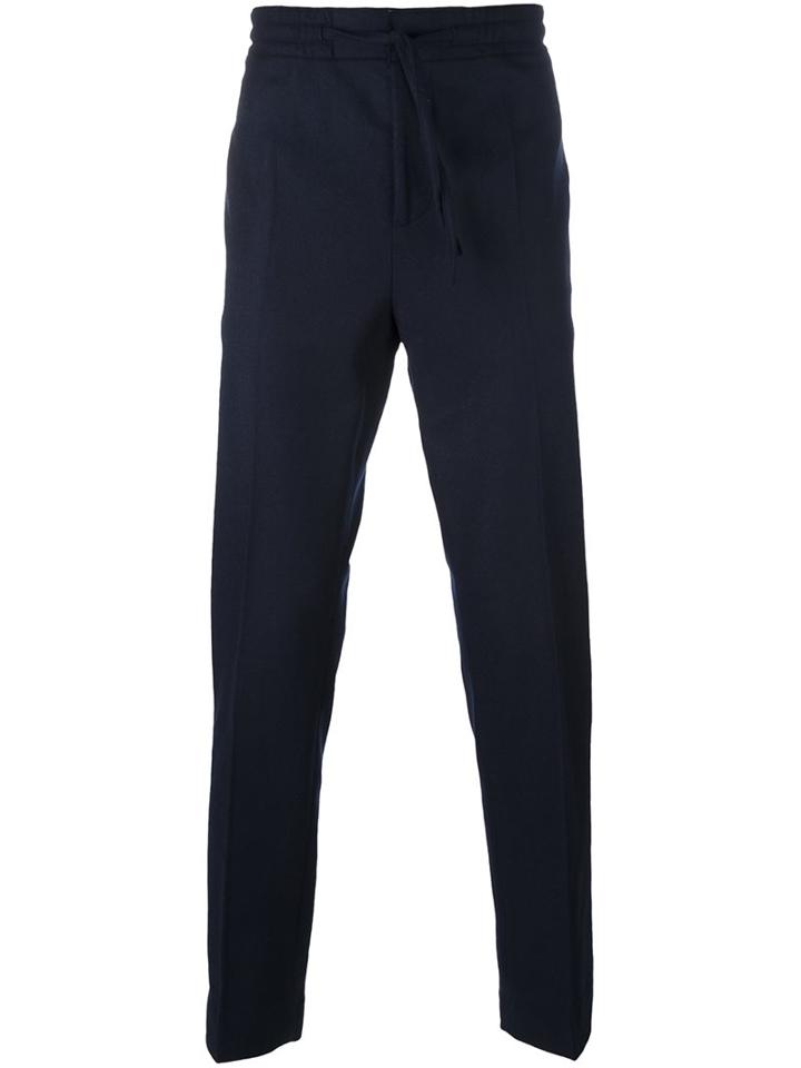 Msgm Elastic Waistband Trousers, Men's, Size: 46, Blue, Cotton/polyamide/virgin Wool