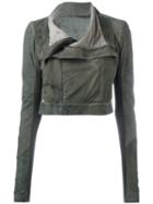Rick Owens Concealed Zip Biker Jacket, Women's, Size: 40, Green, Lamb Skin/cotton/silk/virgin Wool