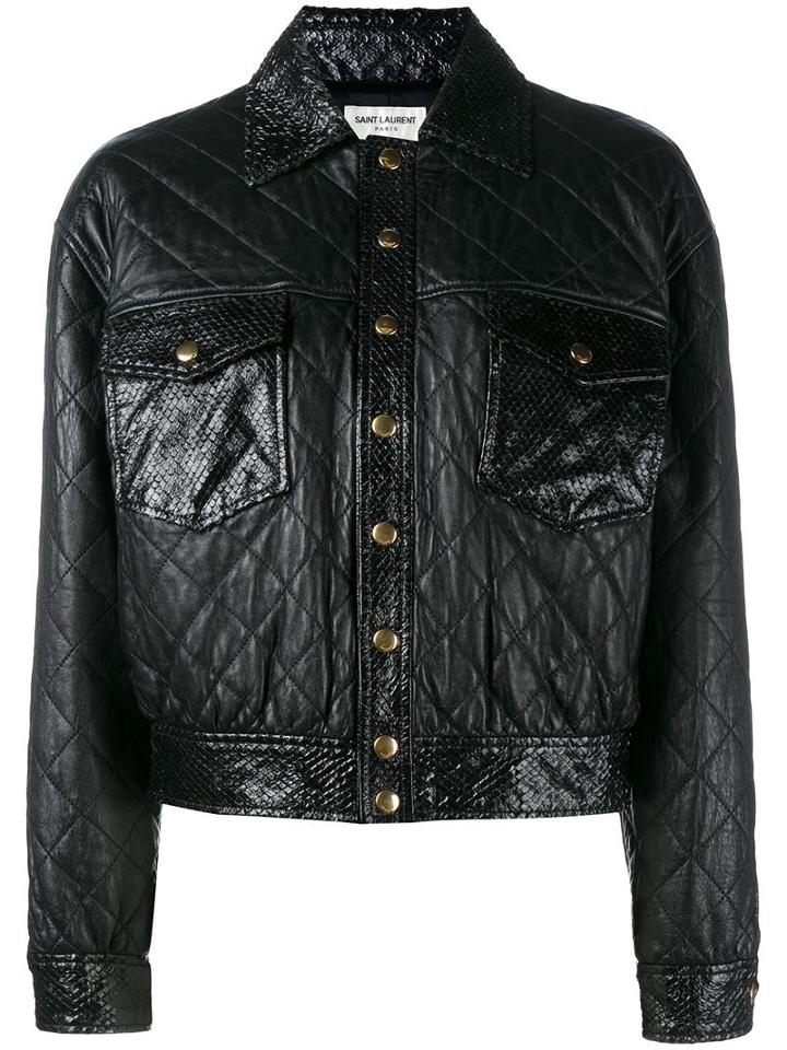 Saint Laurent Cropped Quilted Leather Jacket, Women's, Size: 36, Black, Calf Leather/lamb Skin/cotton/polyester