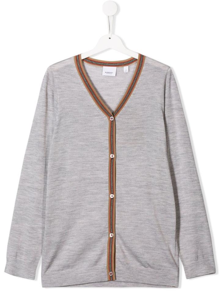 Burberry Kids Teen Long Sleeve Cardigan - Grey