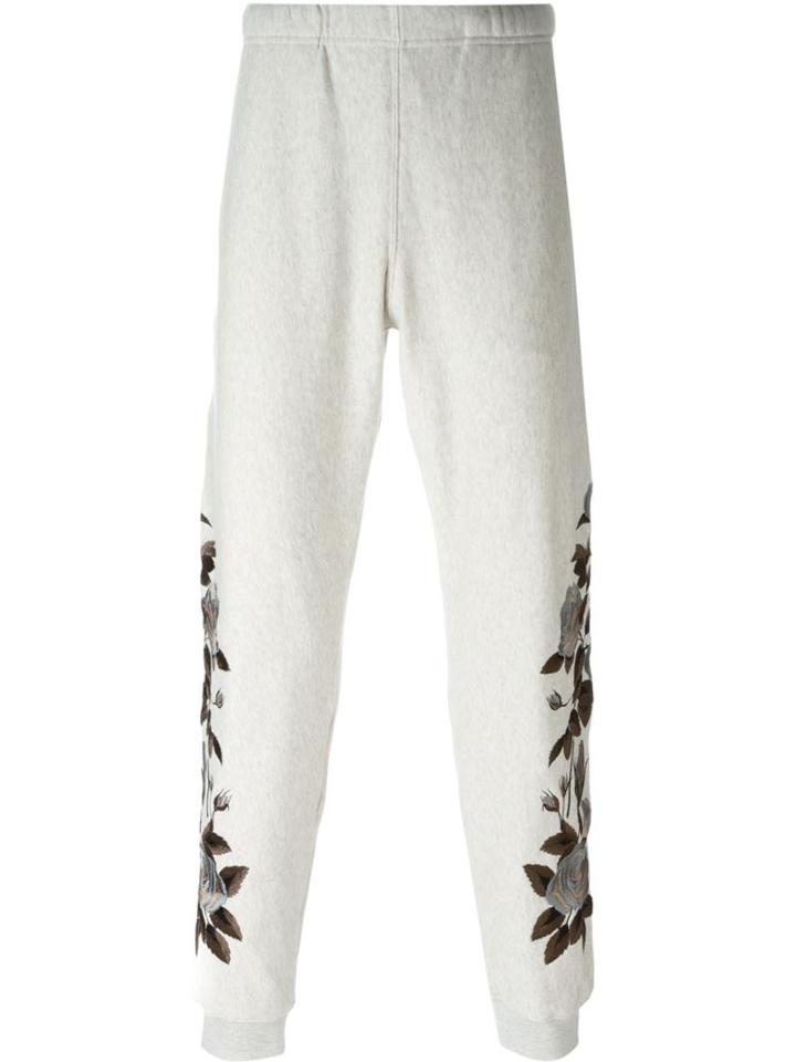 Alexander Mcqueen Floral Embroidered Track Pants, Men's, Size: Large, Grey, Cotton/viscose/polyester