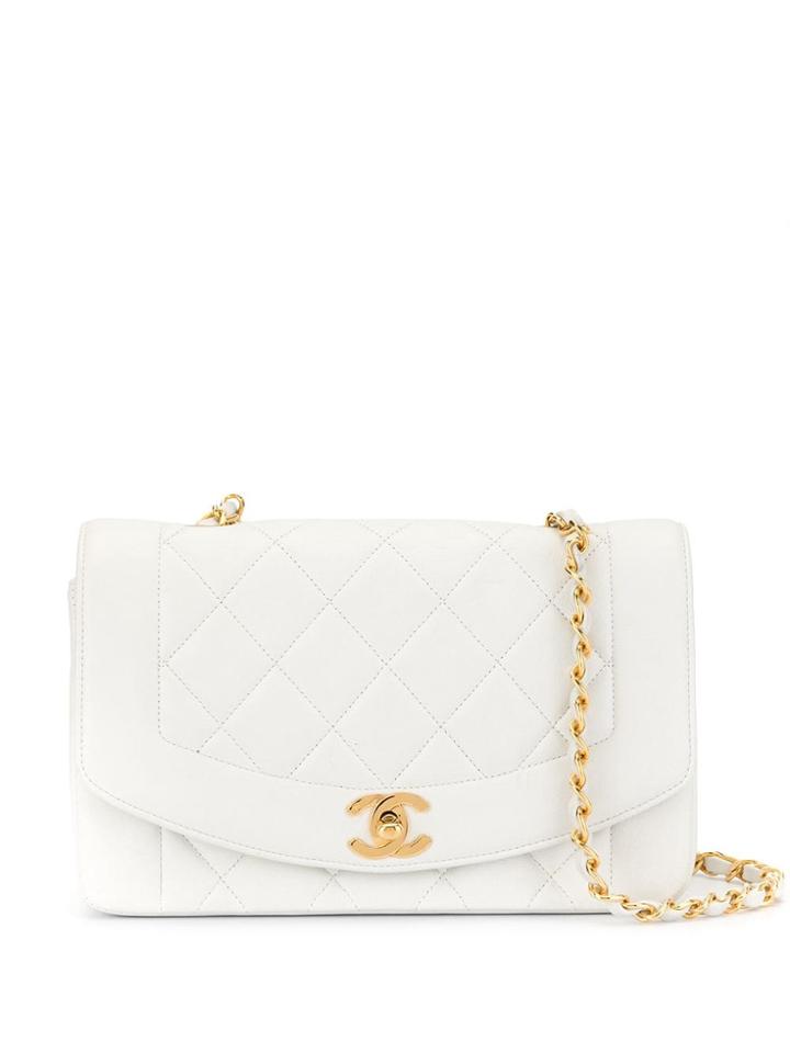 Chanel Pre-owned Diana Quilted Chain Shoulder Bag - White