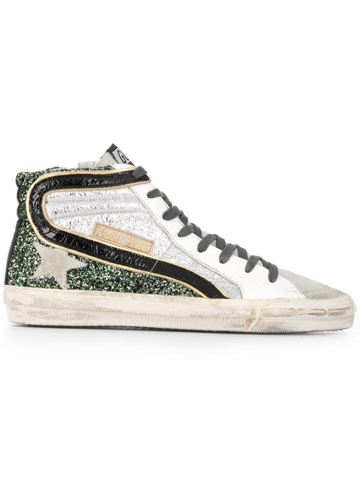 Golden Goose Deluxe Brand Slide Glitter Sneakers - Silver