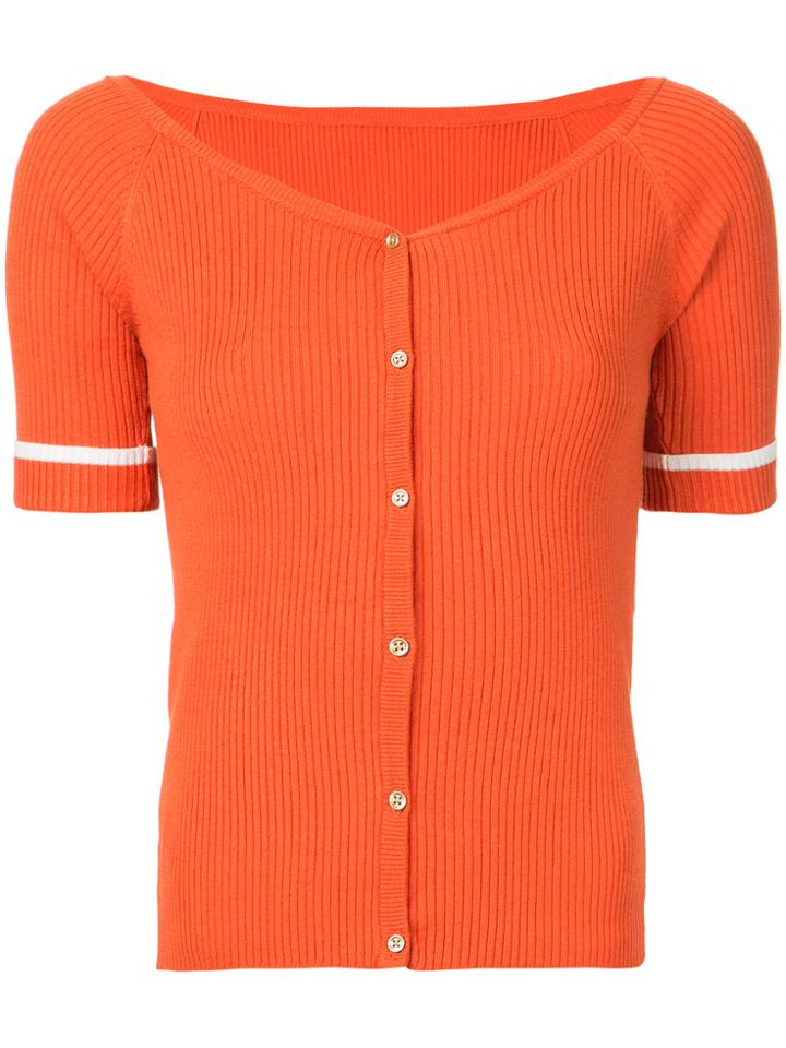 Loveless Contrast Cuff Rib Knit Top - Yellow & Orange