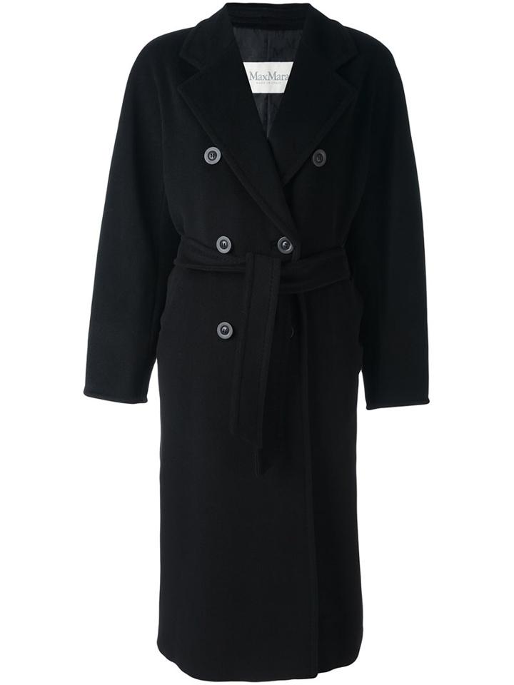 Max Mara Double Breasted Coat, Women's, Size: 38, Black, Polyester/cupro/viscose/virgin Wool