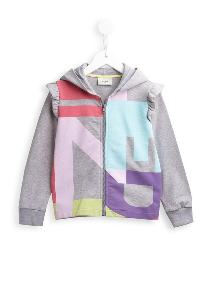 Fendi Kids Logo Print Hoodie, Girl's, Size: 6 Yrs, Grey