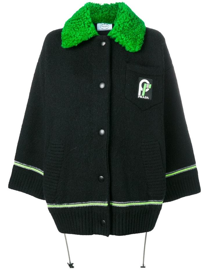 Prada Oversized Shearling Collar Cardigan - Black