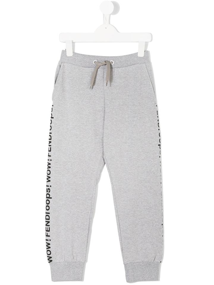 Fendi Kids - Text Stripe Tracksuit Trousers - Kids - Cotton - 10 Yrs, Grey
