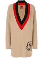 Moncler Gamme Rouge Deep Plunge Jumper With Logo - Nude & Neutrals