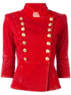 Pierre Balmain Button Up Denim Jacket, Women's, Size: 40, Red, Cotton/spandex/elastane