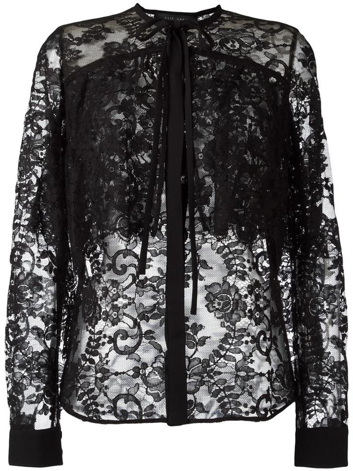 Elie Saab Pussybow Lace Shirt, Women's, Size: 36, Black, Cotton/polyamide/silk