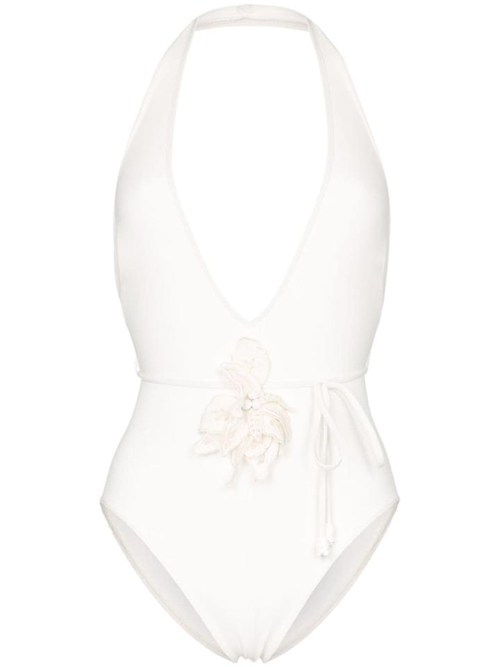 Zimmermann Corsage Embellished Plunge Swimsuit - White