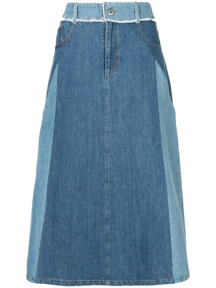 Sea Contrast Panel Denim Skirt - Blue
