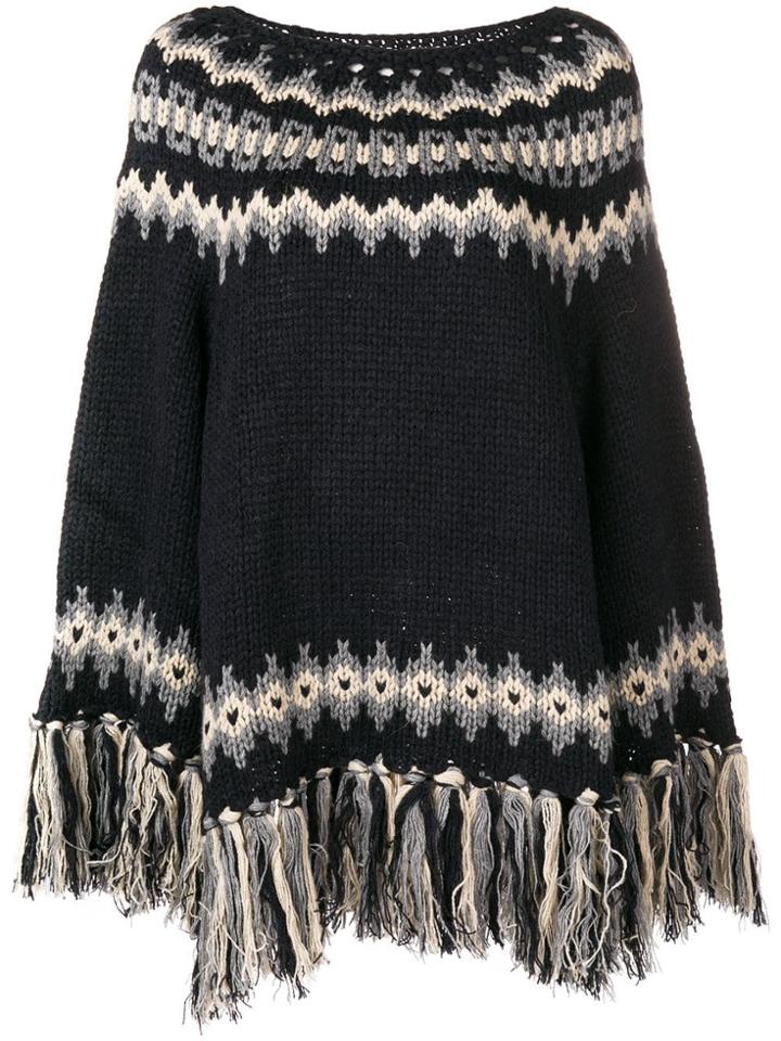 Semicouture Fringed Trim Poncho - Blue