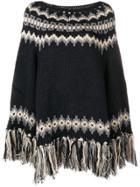 Semicouture Fringed Trim Poncho - Blue