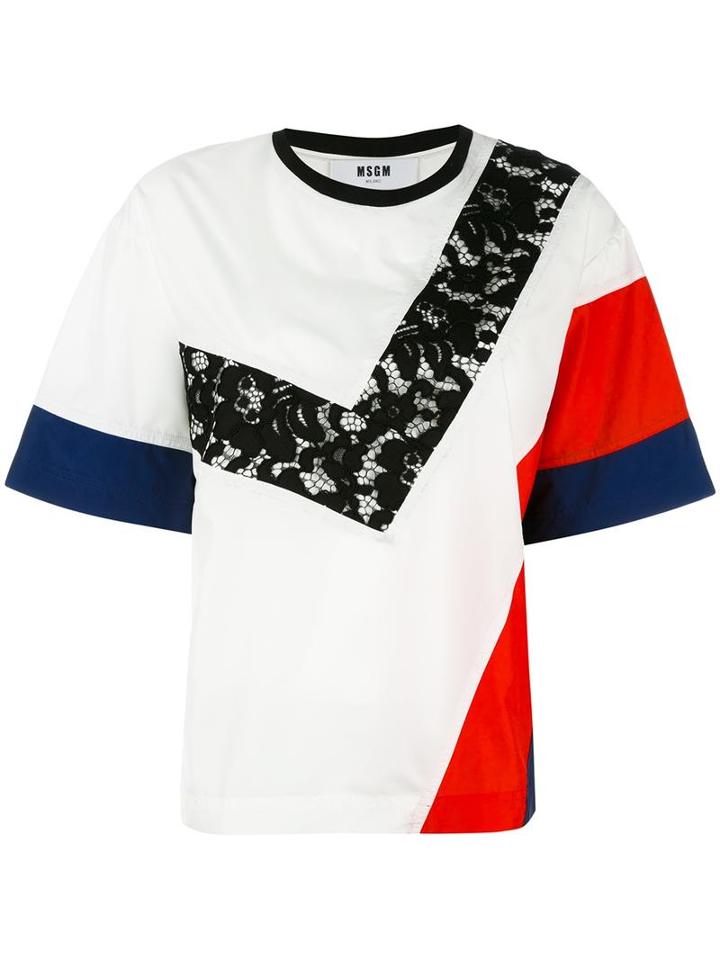 Msgm Balloon Sleeves Colour Block T-shirt, Women's, Size: 42, White, Polyester/polyamide