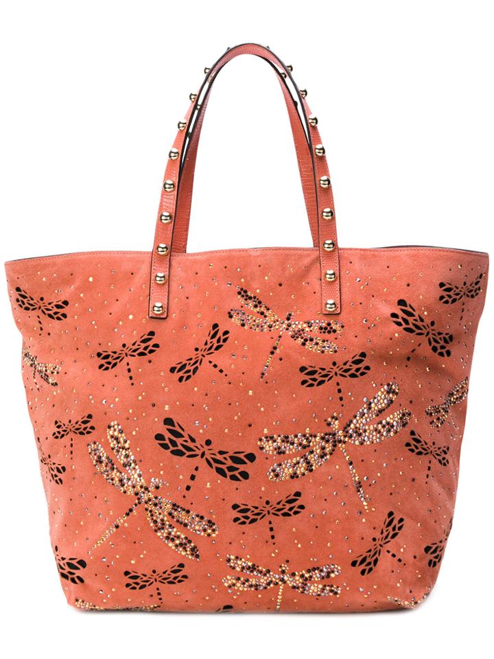 Red Valentino Dragonfly Embellished Tote - Pink & Purple
