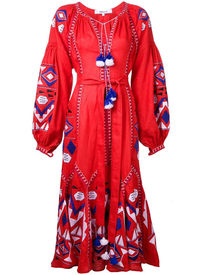 March 11 - 'flower Pixel' Dress - Women - Linen/flax - Xs, Red, Linen/flax