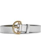 Burberry Slim Metallic Leather D-ring Belt - Silver