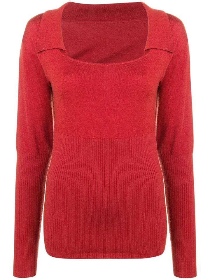 Jacquemus Knit Wide Collar Sweater - Red