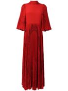 Valentino Pleated Panel Gown, Women's, Size: 40, Red, Silk