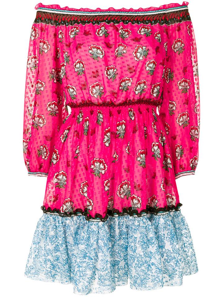 Mary Katrantzou - Printed Bardot Dress - Women - Silk/polyester - 12, Pink/purple, Silk/polyester