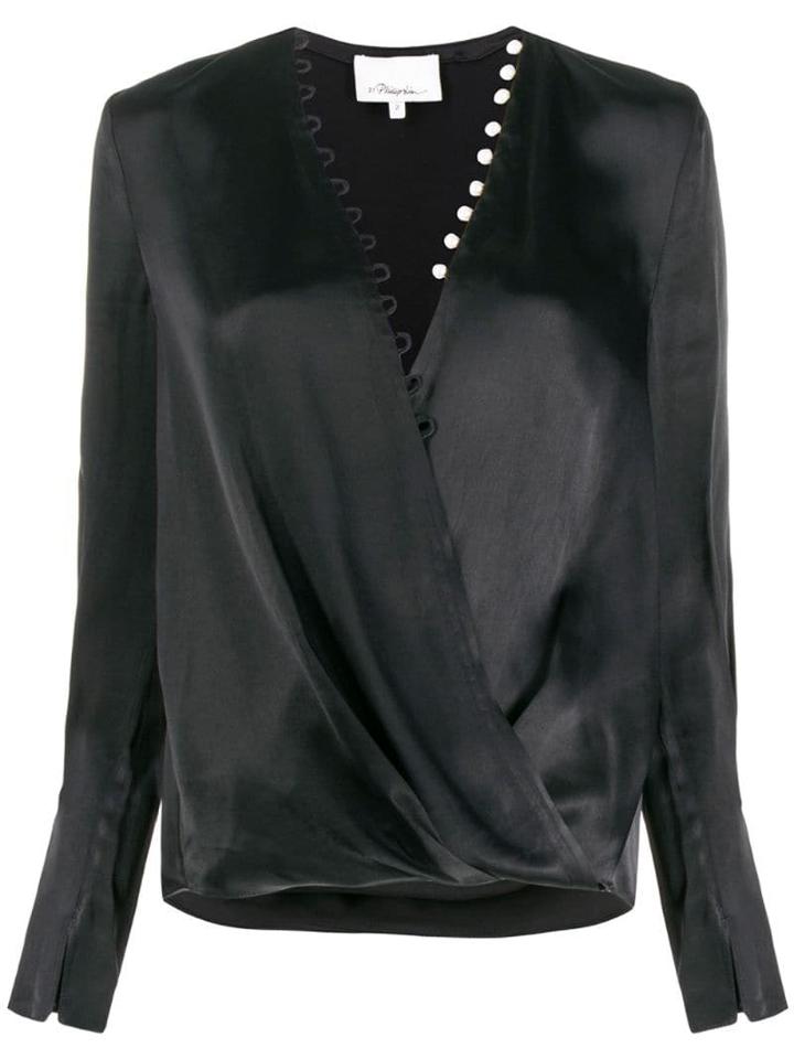 3.1 Phillip Lim Satin Pearl Drape Blouse - Black