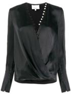 3.1 Phillip Lim Satin Pearl Drape Blouse - Black