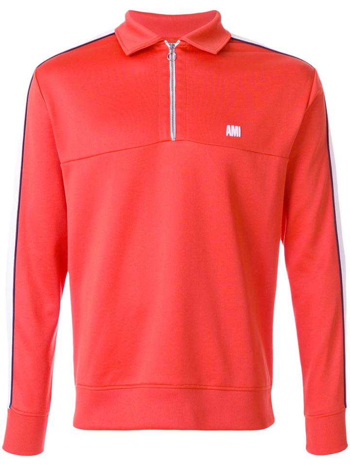 Ami Alexandre Mattiussi Bicolor Sweatshirt With Polo Collar - Red