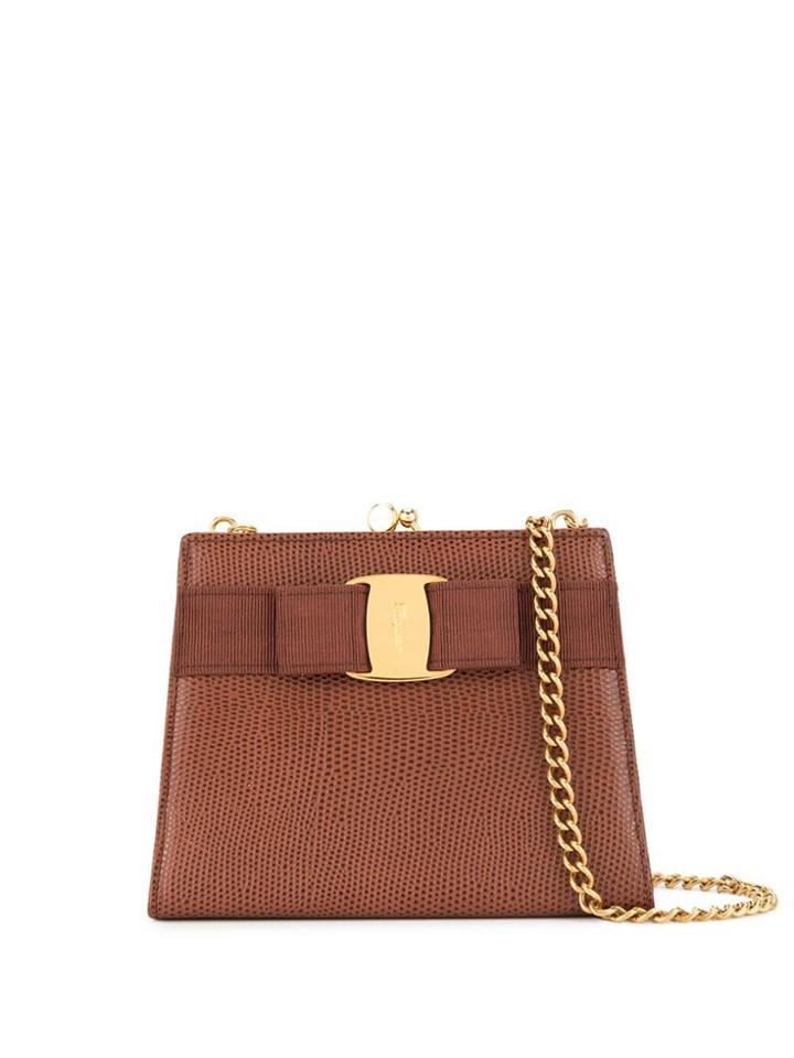 Salvatore Ferragamo Vintage Vara Bow Metal Clasp Chain Bag - Brown