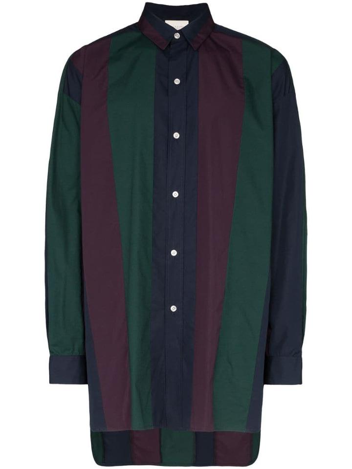 Lou Dalton Stripe Panelled Oversized Shirt - Blue