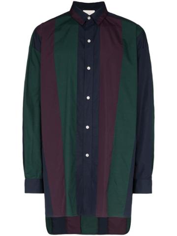 Lou Dalton Stripe Panelled Oversized Shirt - Blue