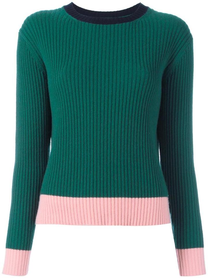 Chinti And Parker Ribbed Colour Block Jumper, Women's, Size: Medium, Green, Cashmere/wool