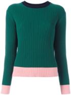 Chinti And Parker Ribbed Colour Block Jumper, Women's, Size: Medium, Green, Cashmere/wool