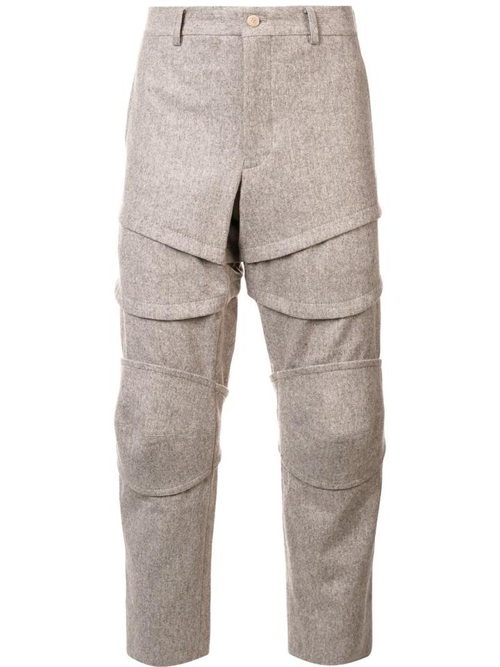 Comme Des Garçons Homme Plus Layered Cropped Trousers, Men's, Size: Medium, Grey, Nylon/wool