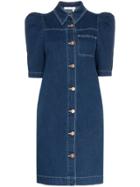 See By Chloé Puff Sleeve Button-down Denim Mini Dress - Blue