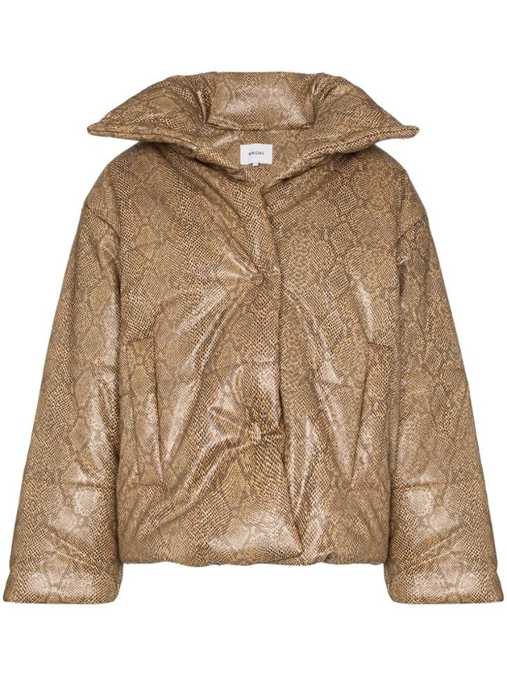 Nanushka Hide Snakeskin-print Puffer Jacket - Brown