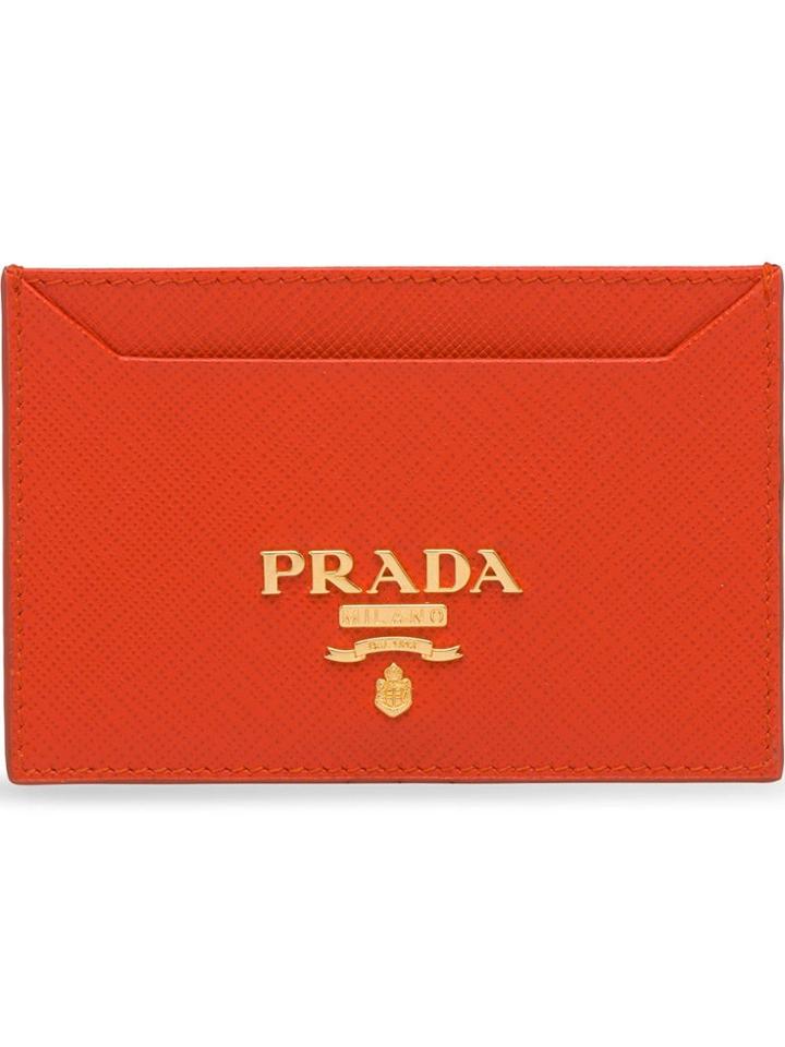 Prada Saffiano Leather Card Holder - Orange