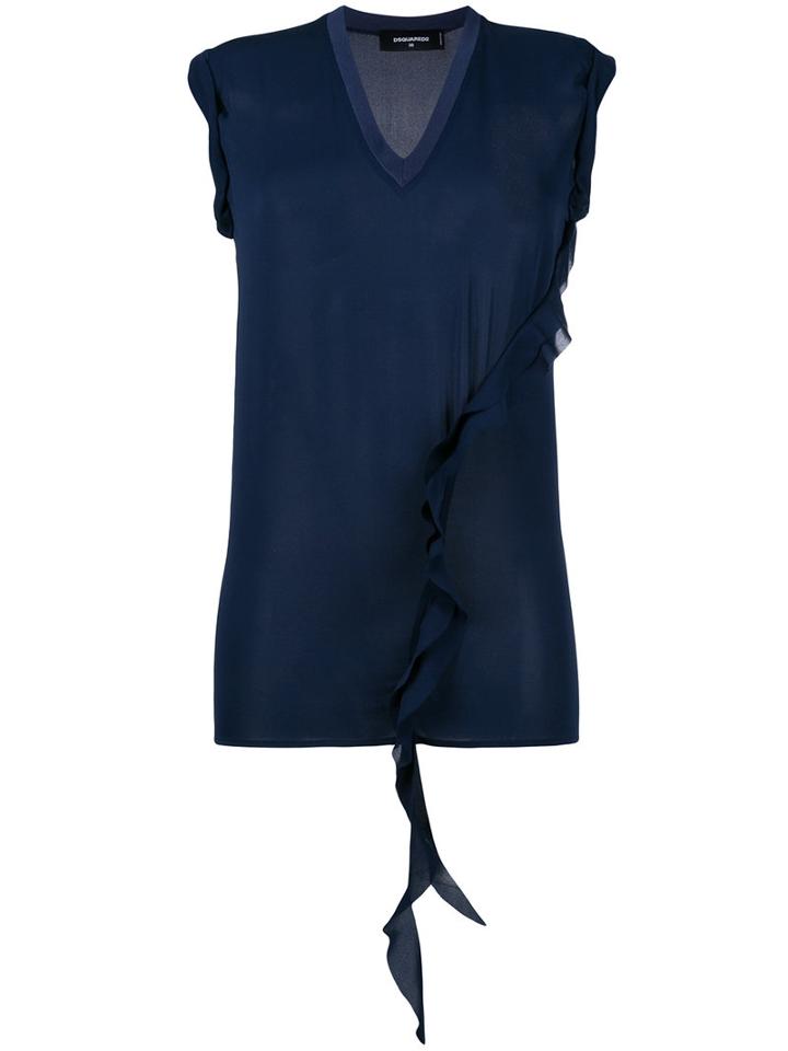 Dsquared2 Ruffle Detail Top, Women's, Size: 36, Blue, Silk