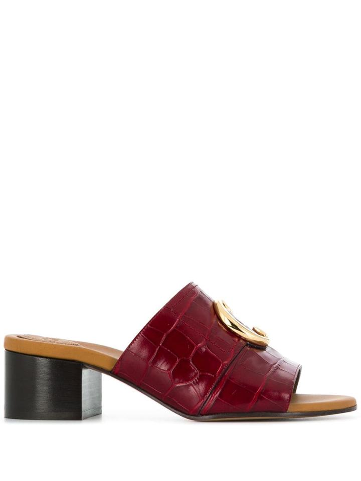 Chloé C-logo Mules - Red