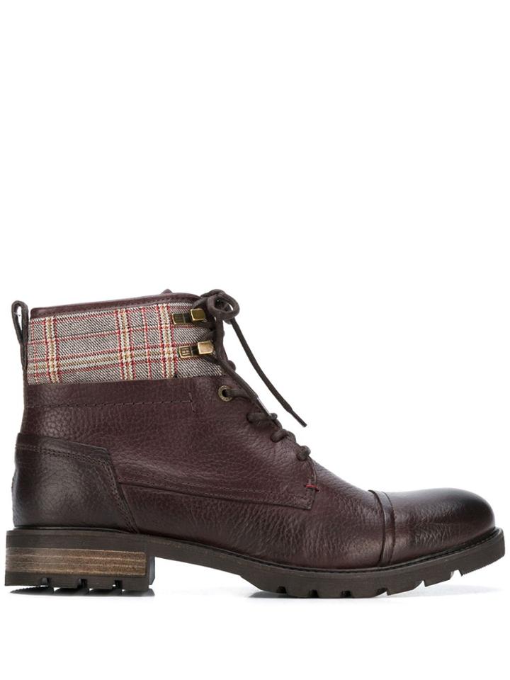 Tommy Hilfiger Plaid Patch Ankle Boots - Brown