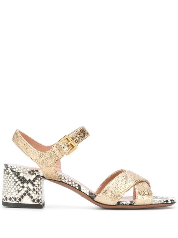 L'autre Chose Contrast Heel Sandals - Gold