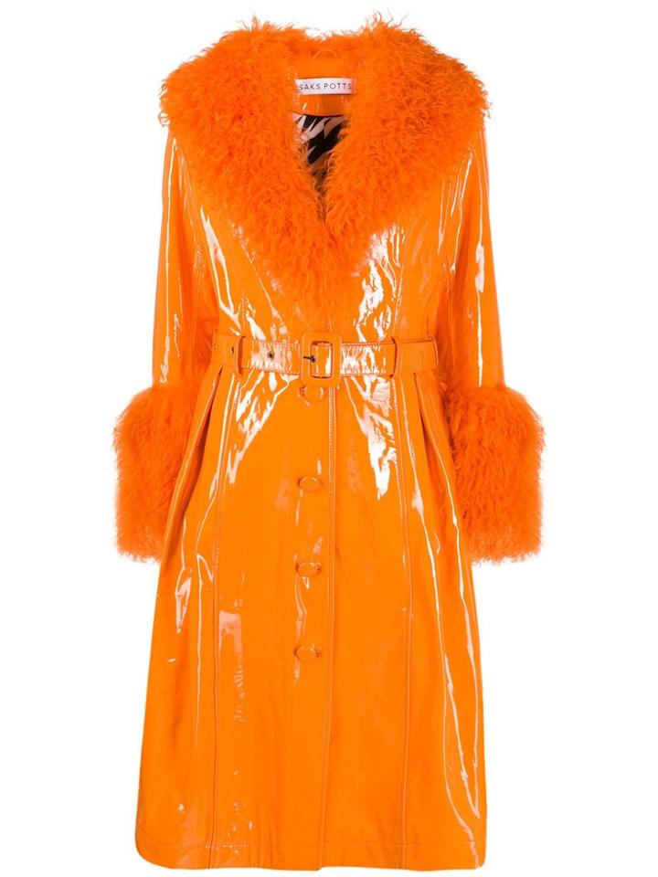 Saks Potts Belted Fur-trimmed Coat - Orange
