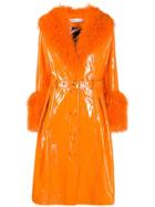 Saks Potts Belted Fur-trimmed Coat - Orange