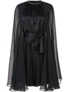 Thomas Wylde Cape Sleeves Belted Waist Dress - Black