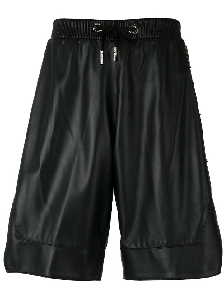 Philipp Plein - Gold Star Shorts - Men - Lamb Skin/viscose - L, Black, Lamb Skin/viscose
