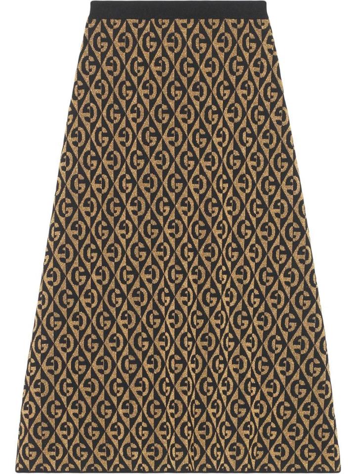 Gucci G Rhombus Lamé Jacquard Skirt - Black