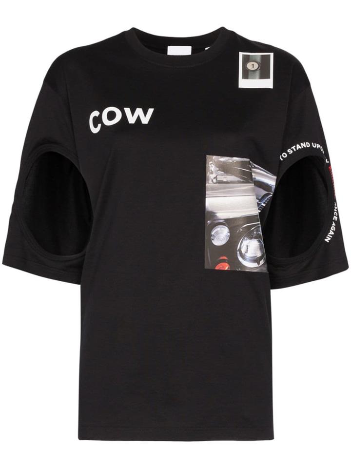 Burberry Cow Graphic Print Cut-out Cotton T-shirt - Black