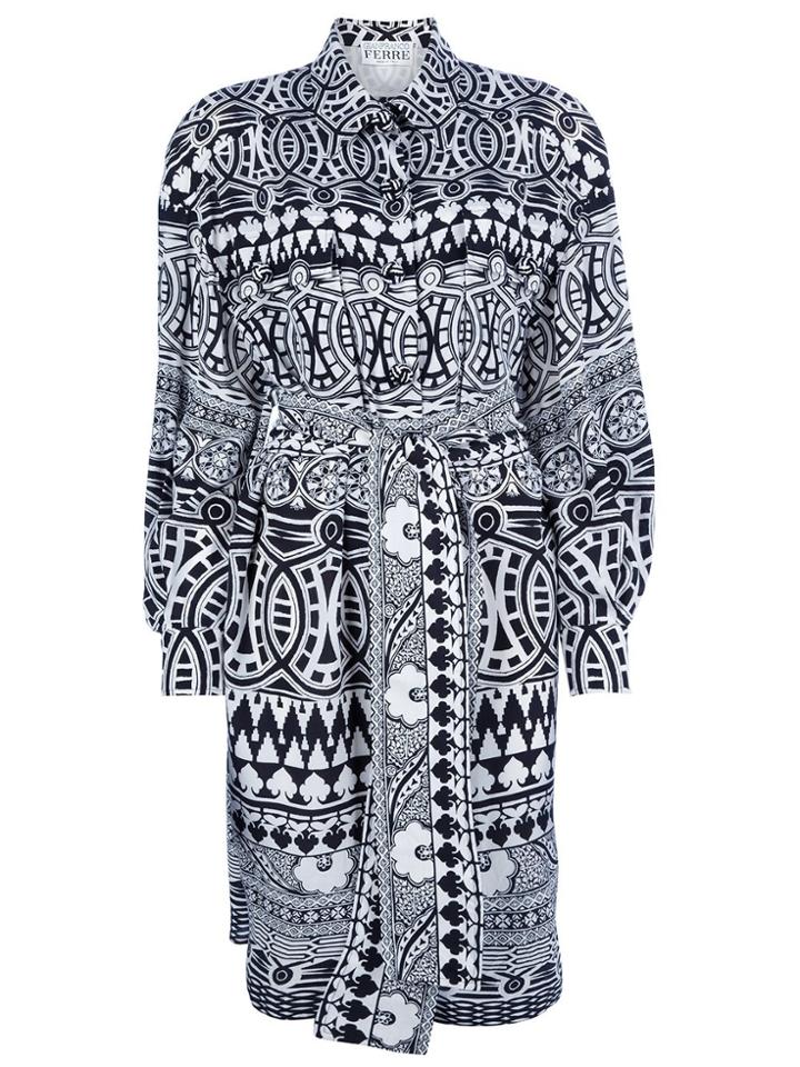 Gianfranco Ferre Vintage Patterned Silk Blend Dress - Black